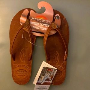 Red brown leather Rainbow sandals